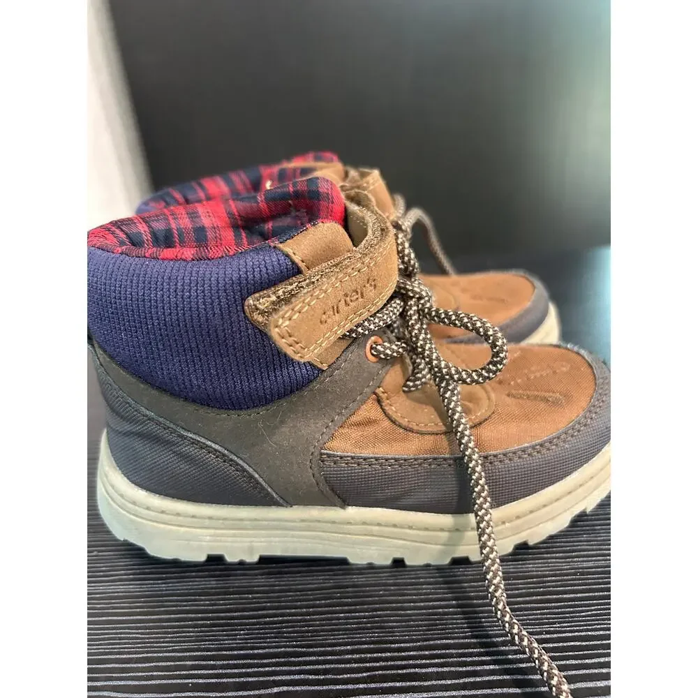 Carter’s Cyrus Toddler Boys Hiking Boots Brown Plaid High Top Shoes Size 11M